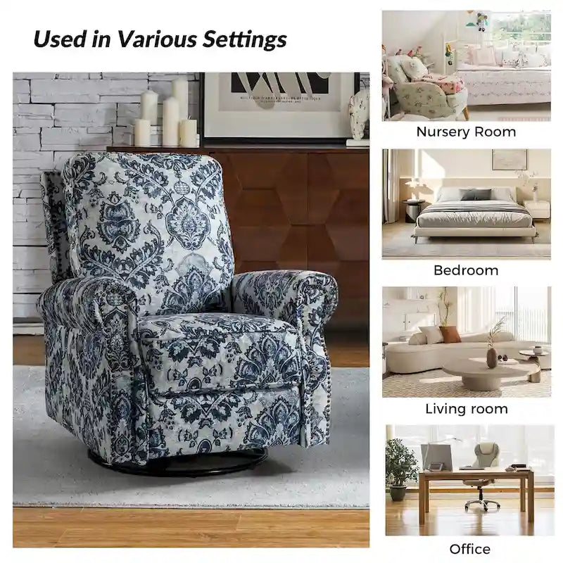 Fauteuil inclinable pivotant et à bascule Roderich Farmhouse Floral Print avec accoudoirs roulés de HULALA HOME