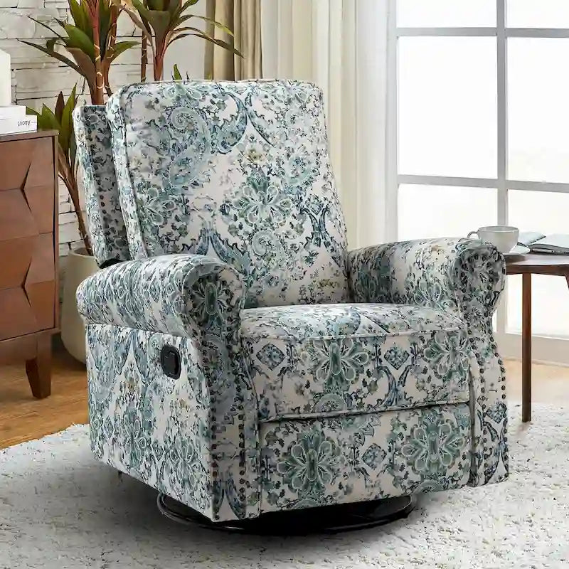 Fauteuil inclinable pivotant et à bascule Roderich Farmhouse Floral Print avec accoudoirs roulés de HULALA HOME