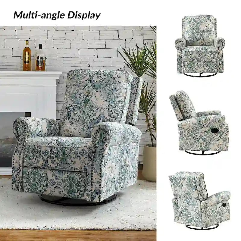 Fauteuil inclinable pivotant et à bascule Roderich Farmhouse Floral Print avec accoudoirs roulés de HULALA HOME