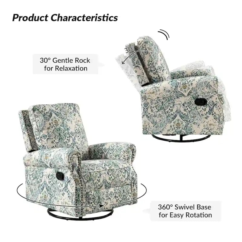 Fauteuil inclinable pivotant et à bascule Roderich Farmhouse Floral Print avec accoudoirs roulés de HULALA HOME