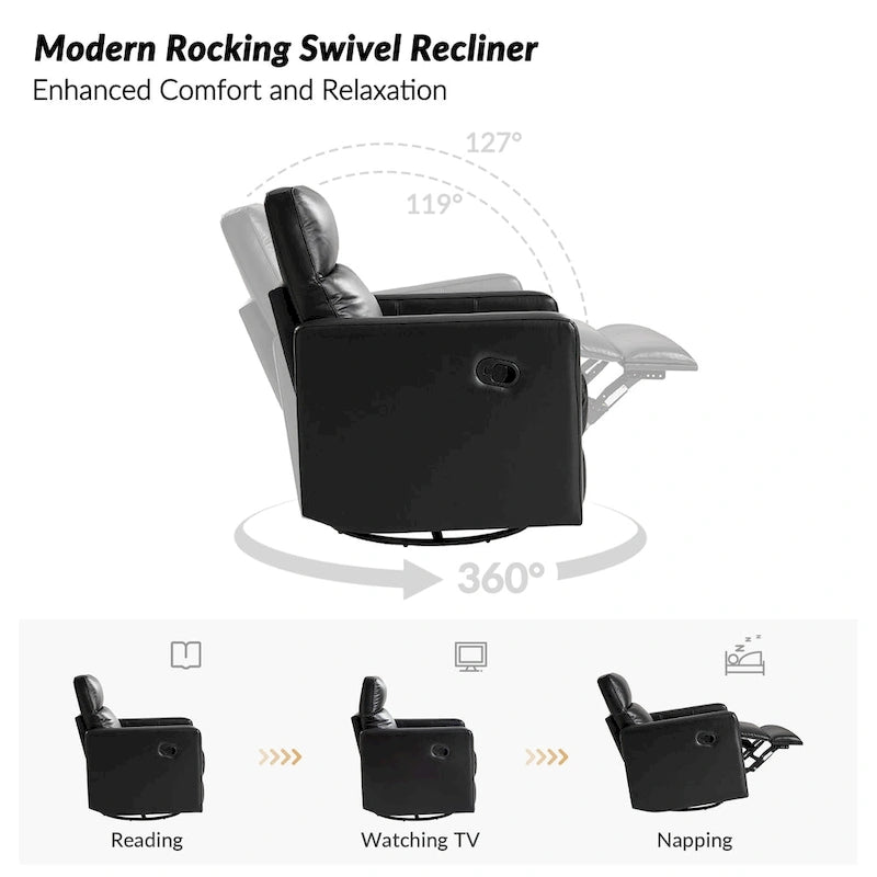 Fauteuil inclinable pivotant et à bascule Josefa Modern en cuir véritable par Hulala Home