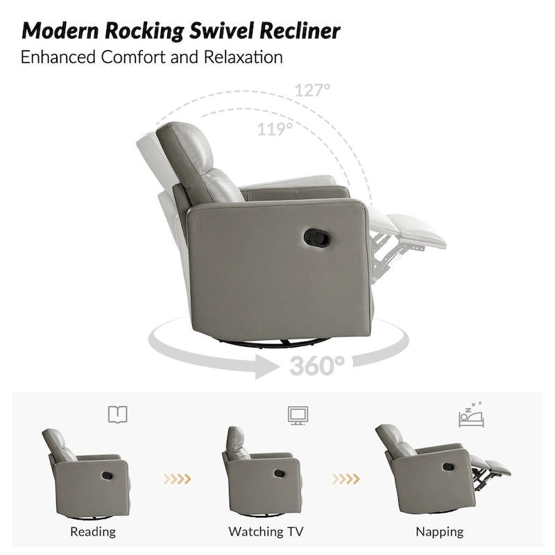 Fauteuil inclinable pivotant et à bascule Josefa Modern en cuir véritable par Hulala Home
