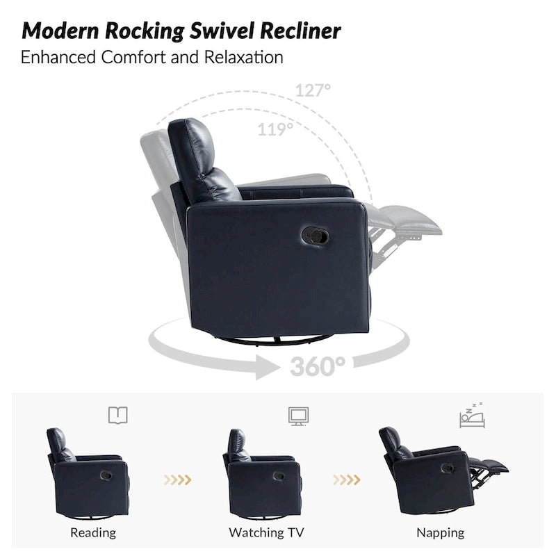 Fauteuil inclinable pivotant et à bascule Josefa Modern en cuir véritable par Hulala Home