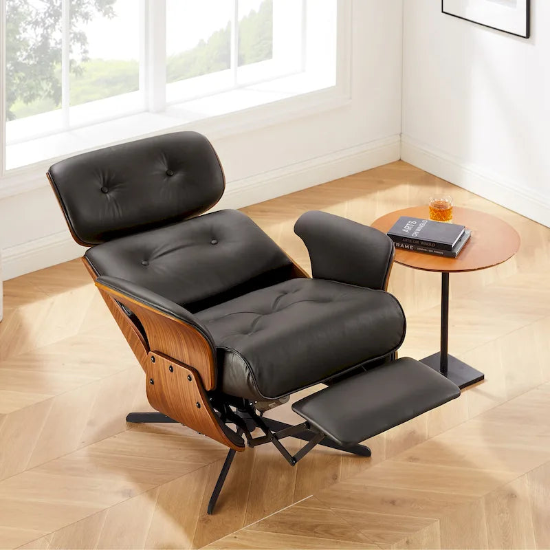 Fauteuil inclinable Art Leon en cuir véritable, style moderne du milieu du siècle