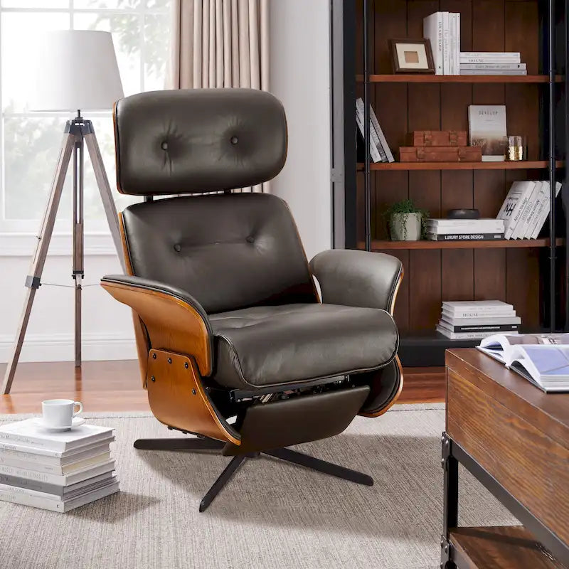 Fauteuil inclinable Art Leon en cuir véritable, style moderne du milieu du siècle