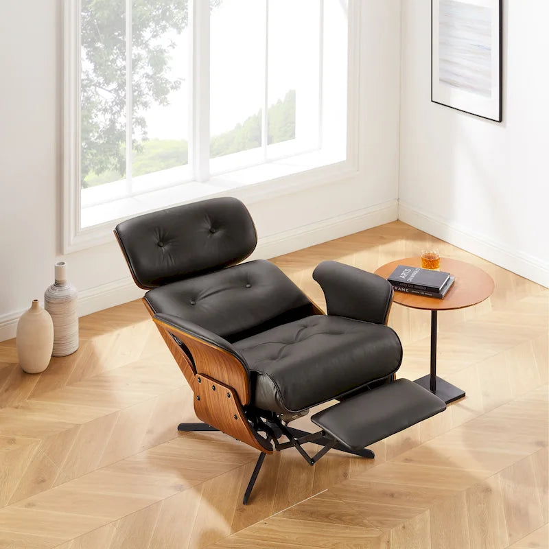 Fauteuil inclinable Art Leon en cuir véritable, style moderne du milieu du siècle