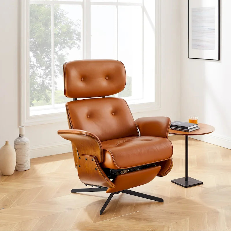 Fauteuil inclinable Art Leon en cuir véritable, style moderne du milieu du siècle