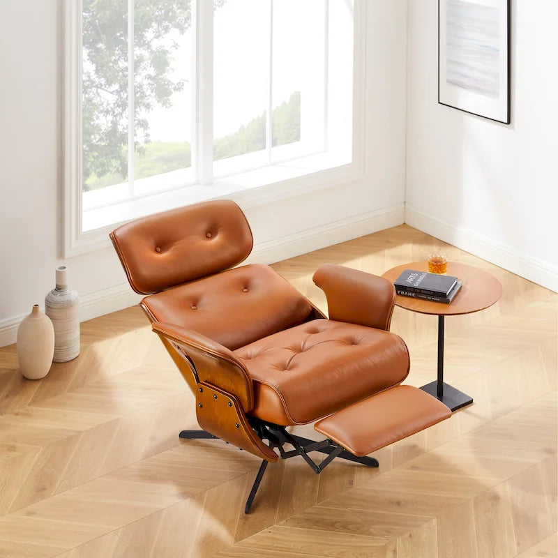 Fauteuil inclinable Art Leon en cuir véritable, style moderne du milieu du siècle
