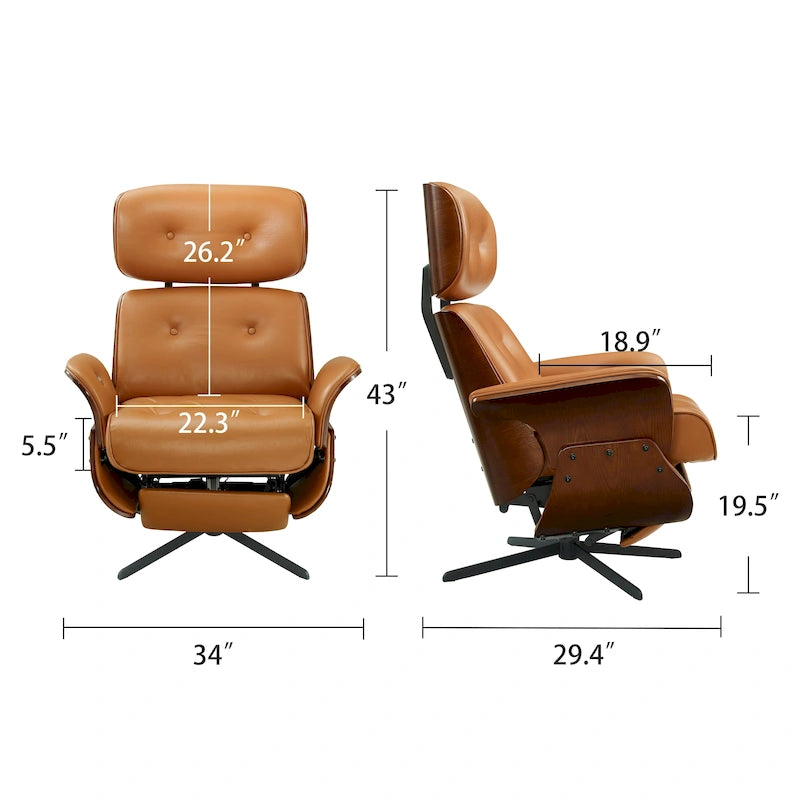 Fauteuil inclinable Art Leon en cuir véritable, style moderne du milieu du siècle