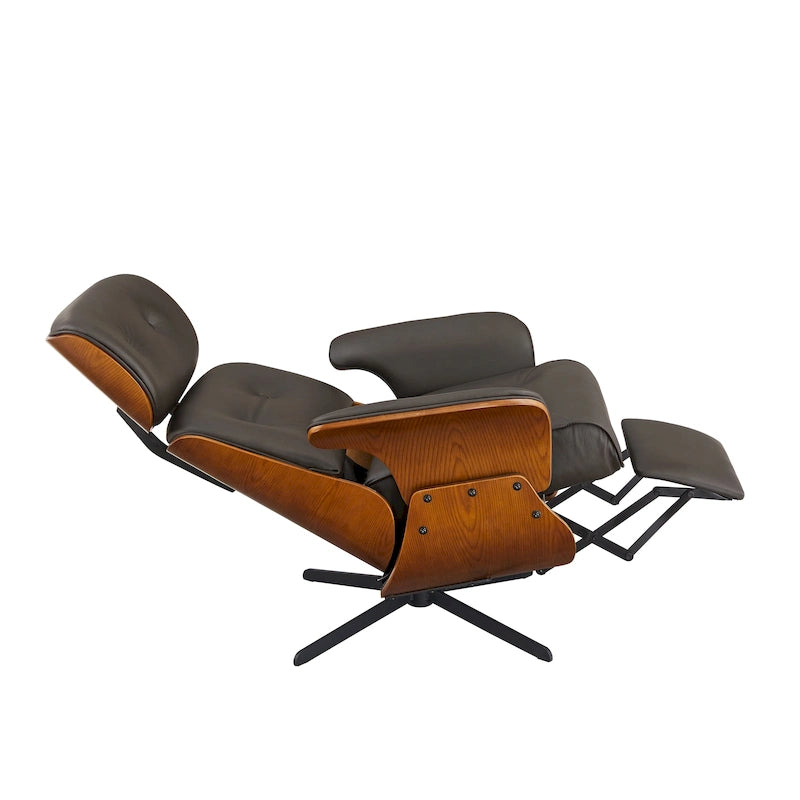 Fauteuil inclinable Art Leon en cuir véritable, style moderne du milieu du siècle