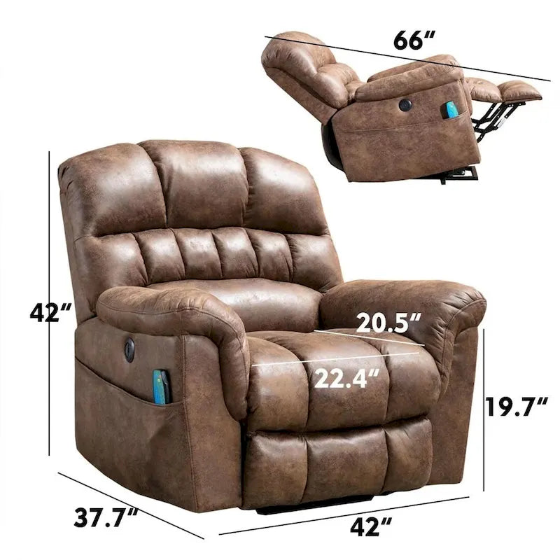 Fauteuil inclinable électrique grand format 42 pouces avec fonctions de massage et de chauffage