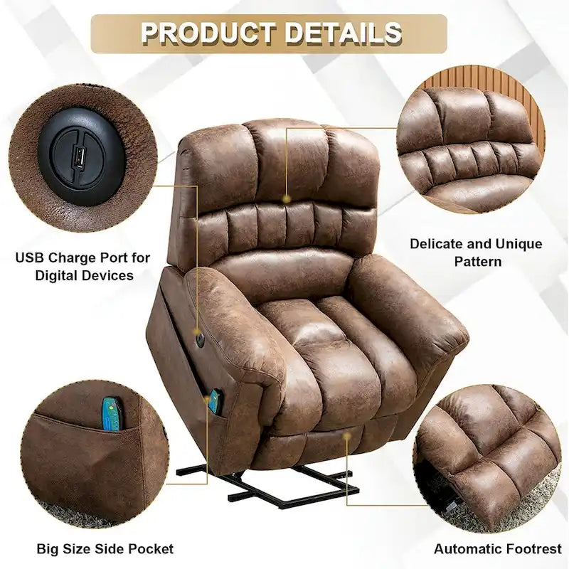 Fauteuil inclinable électrique grand format 42 pouces avec fonctions de massage et de chauffage
