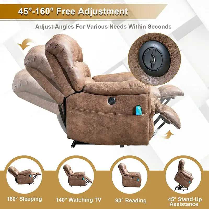 Fauteuil inclinable électrique grand format 42 pouces avec fonctions de massage et de chauffage