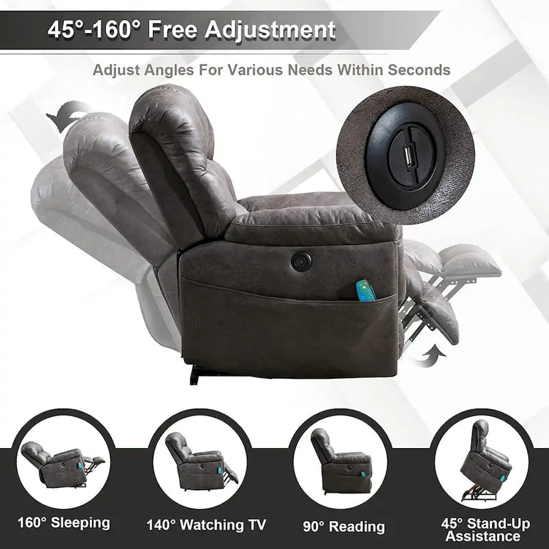 Fauteuil inclinable électrique grand format 42 pouces avec fonctions de massage et de chauffage