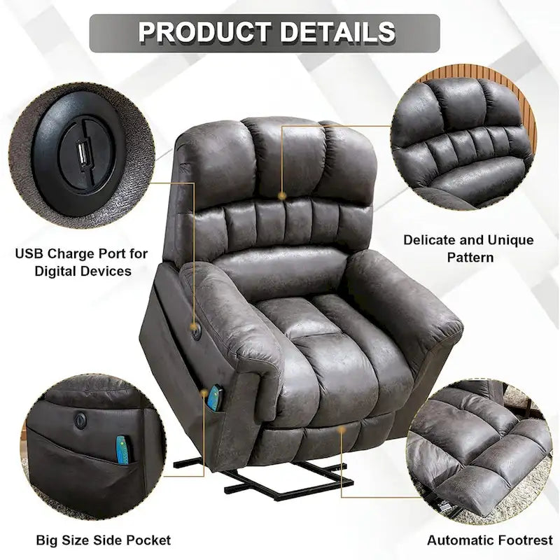Fauteuil inclinable électrique grand format 42 pouces avec fonctions de massage et de chauffage