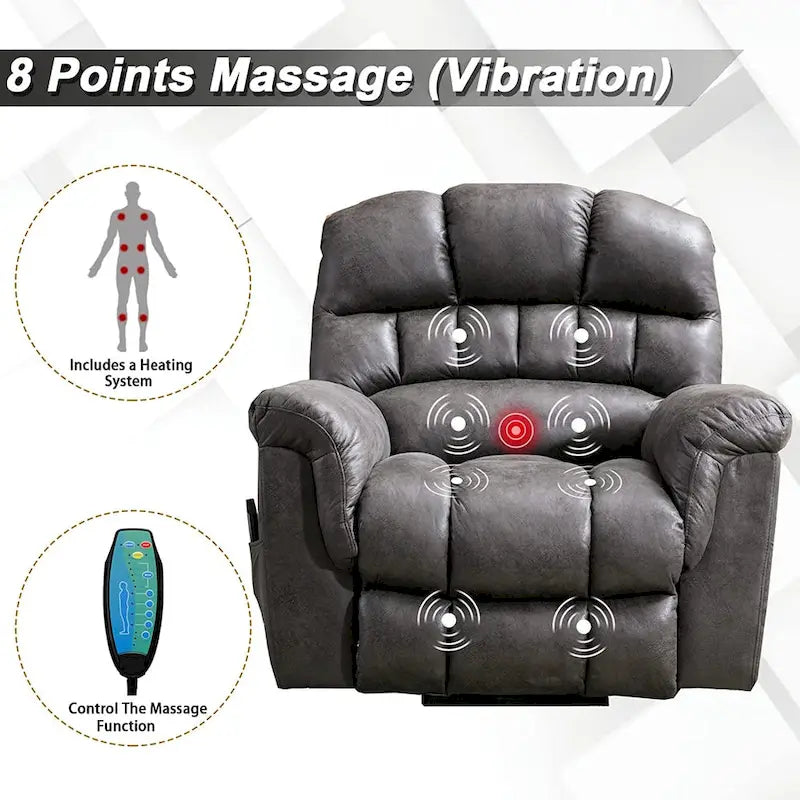 Fauteuil inclinable électrique grand format 42 pouces avec fonctions de massage et de chauffage
