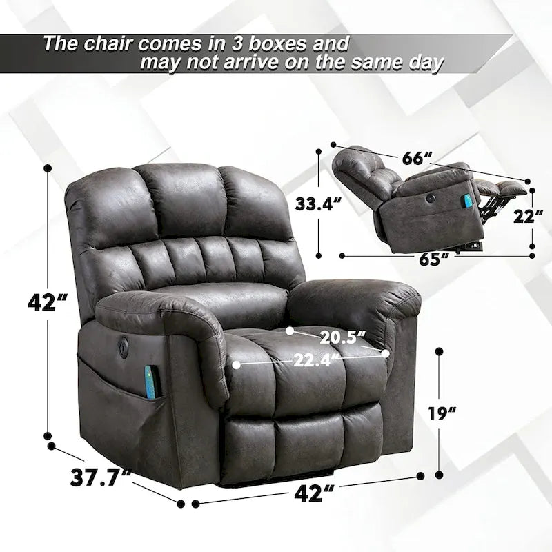 Fauteuil inclinable électrique grand format 42 pouces avec fonctions de massage et de chauffage