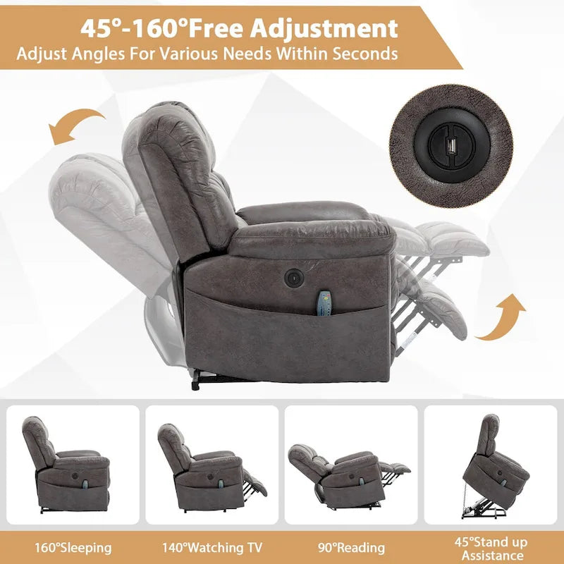 Fauteuil inclinable électrique grand format 42 pouces avec fonctions de massage et de chauffage