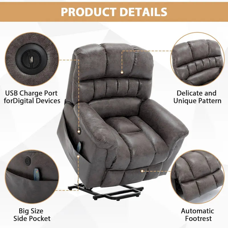 Fauteuil inclinable électrique grand format 42 pouces avec fonctions de massage et de chauffage