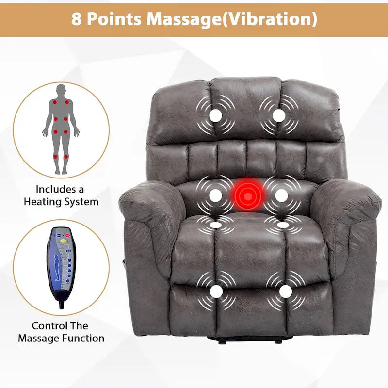 Fauteuil inclinable électrique grand format 42 pouces avec fonctions de massage et de chauffage