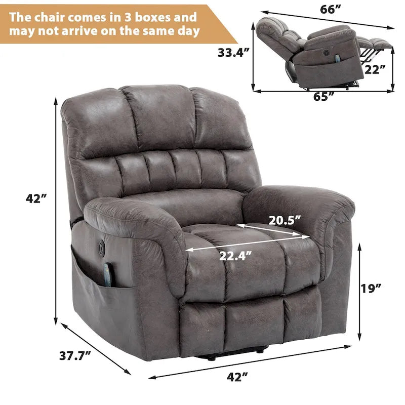Fauteuil inclinable électrique grand format 42 pouces avec fonctions de massage et de chauffage
