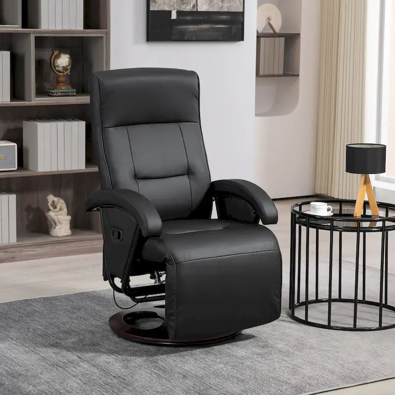 Fauteuil inclinable HOMCOM en PU avec repose-pieds, chaise longue avec dossier réglable à 135°, base pivotante en bois