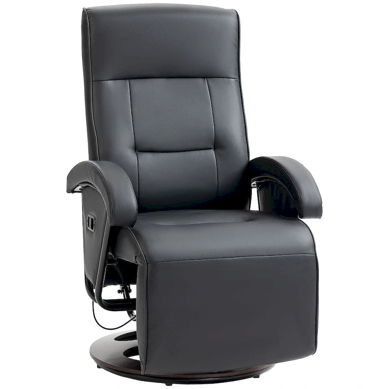 Fauteuil inclinable HOMCOM en PU avec repose-pieds, chaise longue avec dossier réglable à 135°, base pivotante en bois