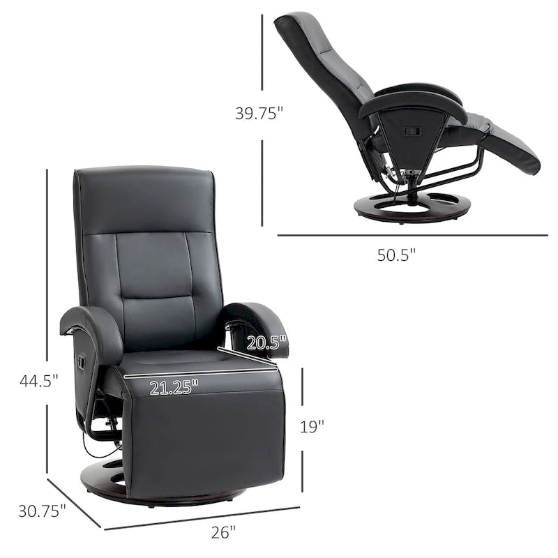 Fauteuil inclinable HOMCOM en PU avec repose-pieds, chaise longue avec dossier réglable à 135°, base pivotante en bois