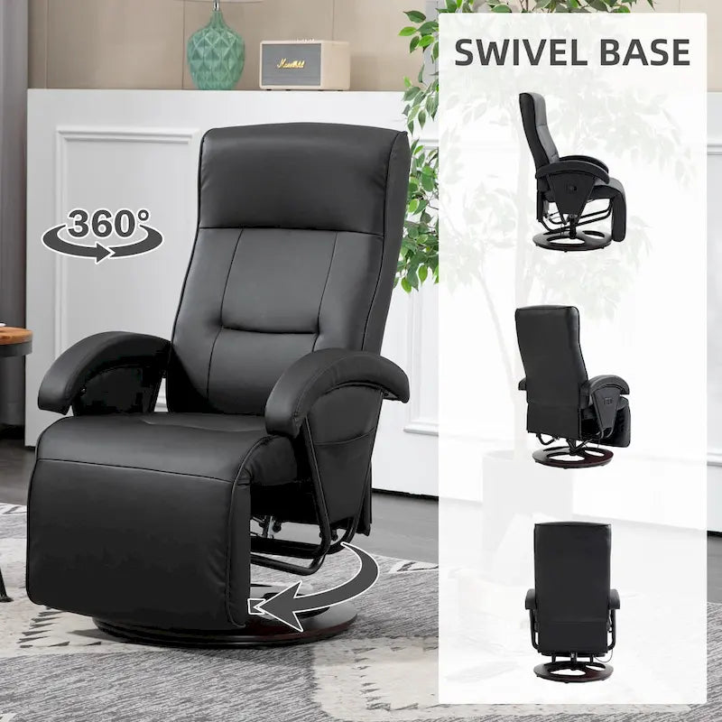 Fauteuil inclinable HOMCOM en PU avec repose-pieds, chaise longue avec dossier réglable à 135°, base pivotante en bois
