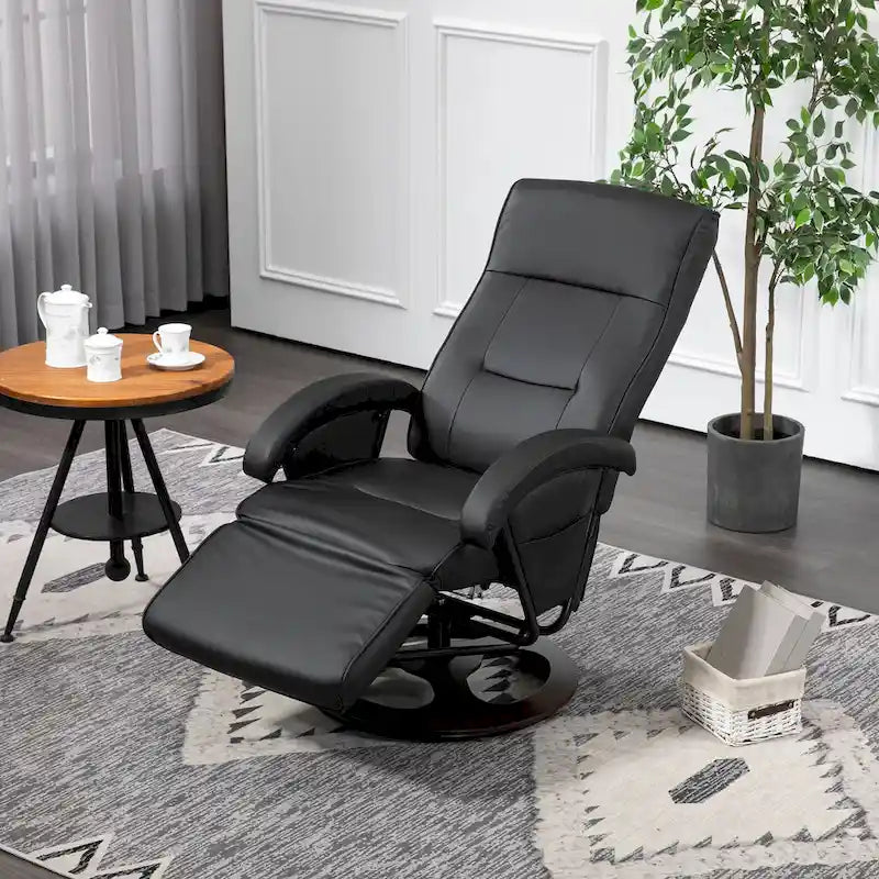 Fauteuil inclinable HOMCOM en PU avec repose-pieds, chaise longue avec dossier réglable à 135°, base pivotante en bois