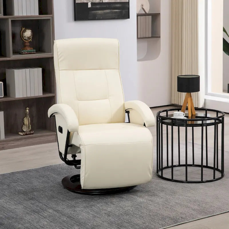 Fauteuil inclinable HOMCOM en PU avec repose-pieds, chaise longue avec dossier réglable à 135°, base pivotante en bois