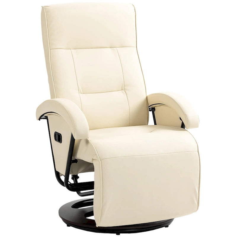 Fauteuil inclinable HOMCOM en PU avec repose-pieds, chaise longue avec dossier réglable à 135°, base pivotante en bois