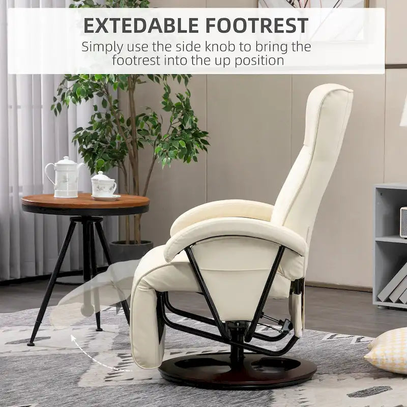 Fauteuil inclinable HOMCOM en PU avec repose-pieds, chaise longue avec dossier réglable à 135°, base pivotante en bois