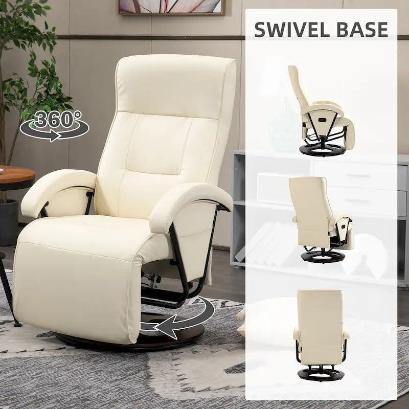 Fauteuil inclinable HOMCOM en PU avec repose-pieds, chaise longue avec dossier réglable à 135°, base pivotante en bois