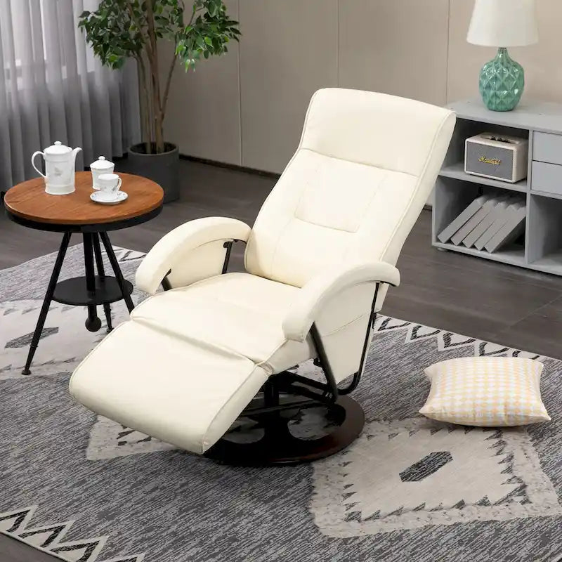 Fauteuil inclinable HOMCOM en PU avec repose-pieds, chaise longue avec dossier réglable à 135°, base pivotante en bois