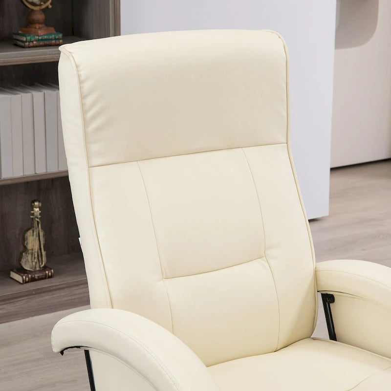 Fauteuil inclinable HOMCOM en PU avec repose-pieds, chaise longue avec dossier réglable à 135°, base pivotante en bois