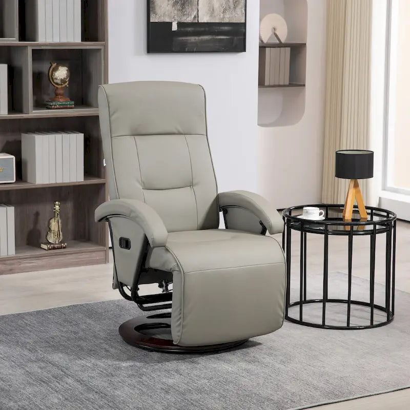 Fauteuil inclinable HOMCOM en PU avec repose-pieds, chaise longue avec dossier réglable à 135°, base pivotante en bois
