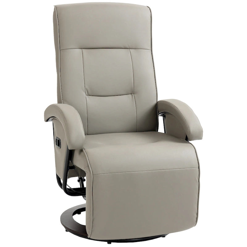 Fauteuil inclinable HOMCOM en PU avec repose-pieds, chaise longue avec dossier réglable à 135°, base pivotante en bois