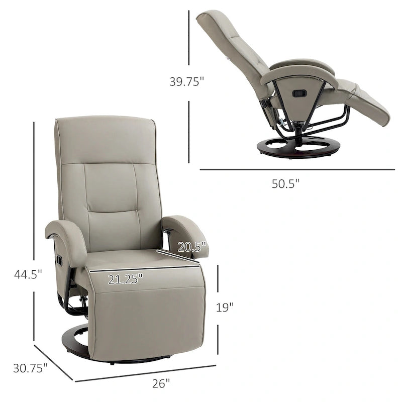 Fauteuil inclinable HOMCOM en PU avec repose-pieds, chaise longue avec dossier réglable à 135°, base pivotante en bois