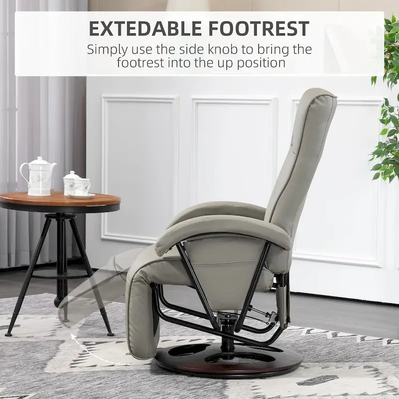 Fauteuil inclinable HOMCOM en PU avec repose-pieds, chaise longue avec dossier réglable à 135°, base pivotante en bois