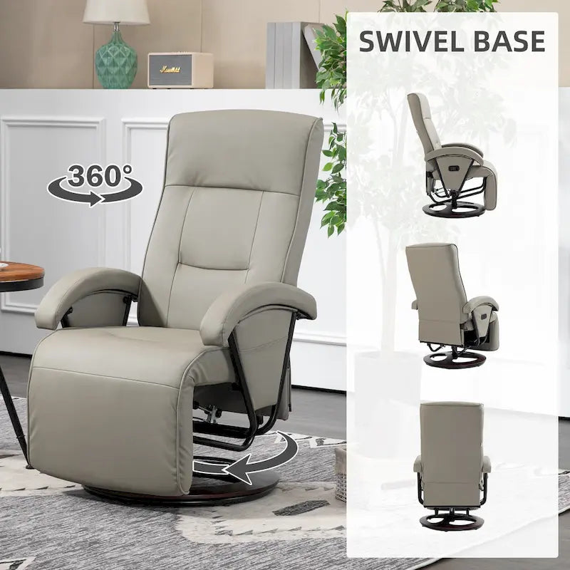 Fauteuil inclinable HOMCOM en PU avec repose-pieds, chaise longue avec dossier réglable à 135°, base pivotante en bois
