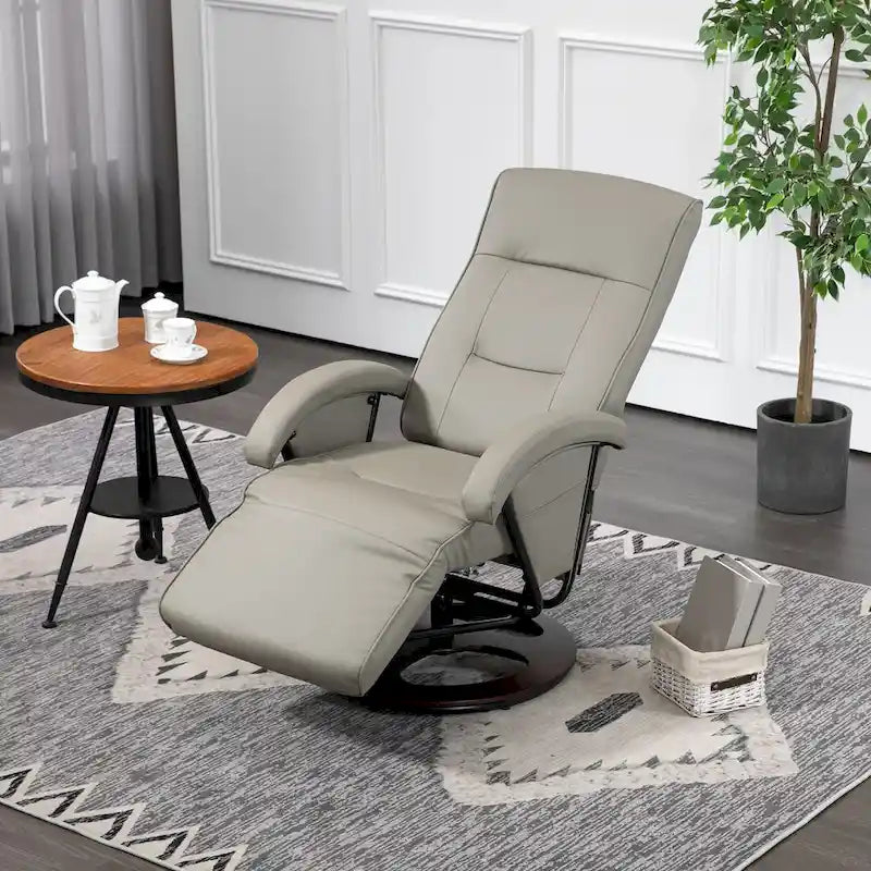 Fauteuil inclinable HOMCOM en PU avec repose-pieds, chaise longue avec dossier réglable à 135°, base pivotante en bois