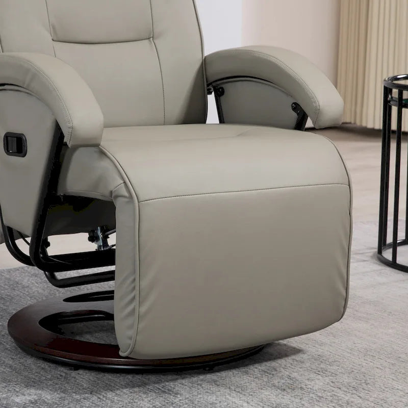 Fauteuil inclinable HOMCOM en PU avec repose-pieds, chaise longue avec dossier réglable à 135°, base pivotante en bois