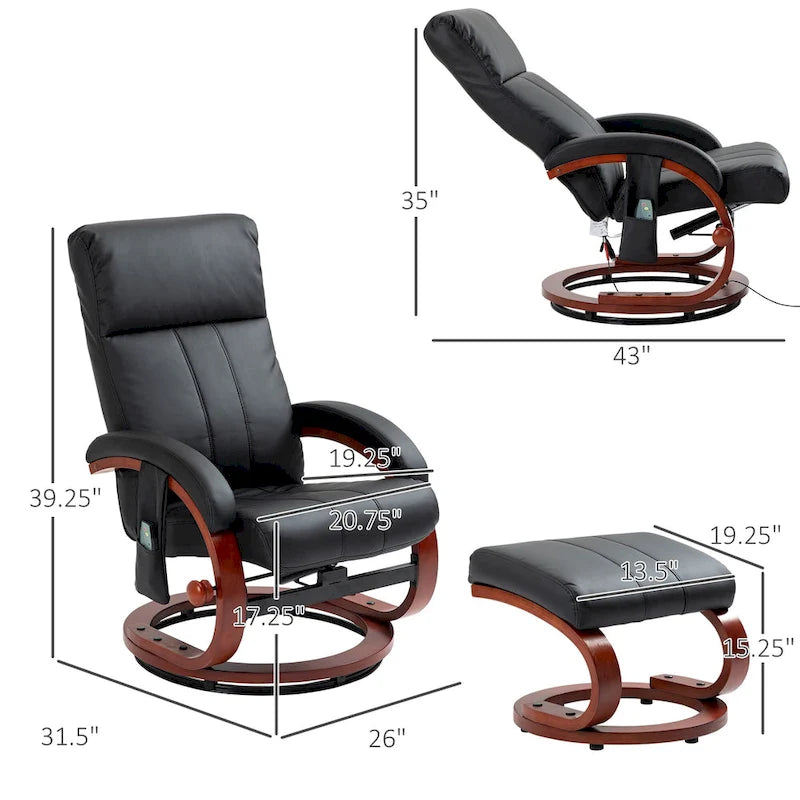Fauteuil inclinable HOMCOM avec pouf, inclinable électrique en similicuir