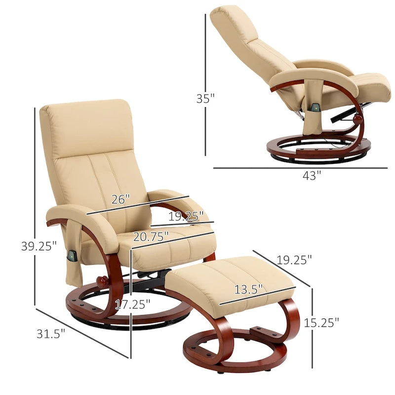 Fauteuil inclinable HOMCOM avec pouf, inclinable électrique en similicuir