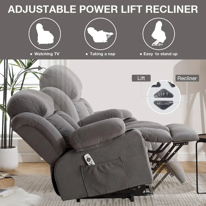 Fauteuils releveurs inclinables, Chaleur et massage, Port USB, Télécommande