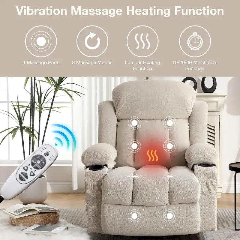 Fauteuils releveurs inclinables, Chaleur et massage, Port USB, Télécommande