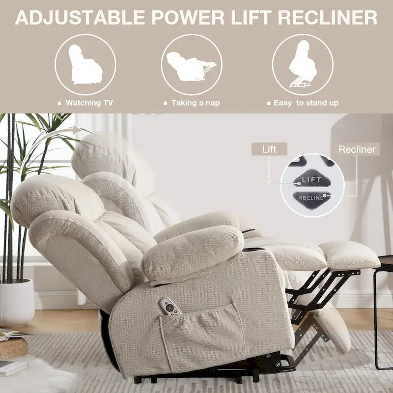 Fauteuils releveurs inclinables, Chaleur et massage, Port USB, Télécommande