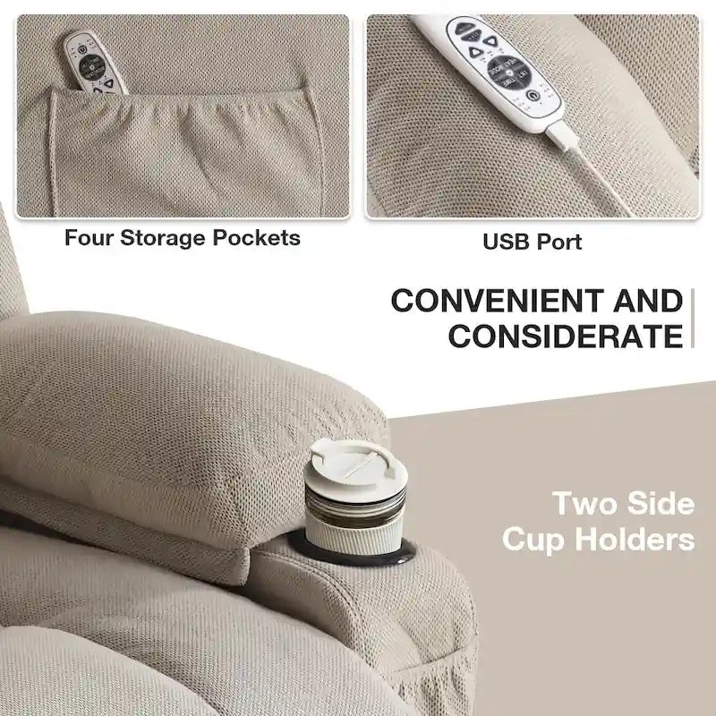Fauteuils releveurs inclinables, Chaleur et massage, Port USB, Télécommande