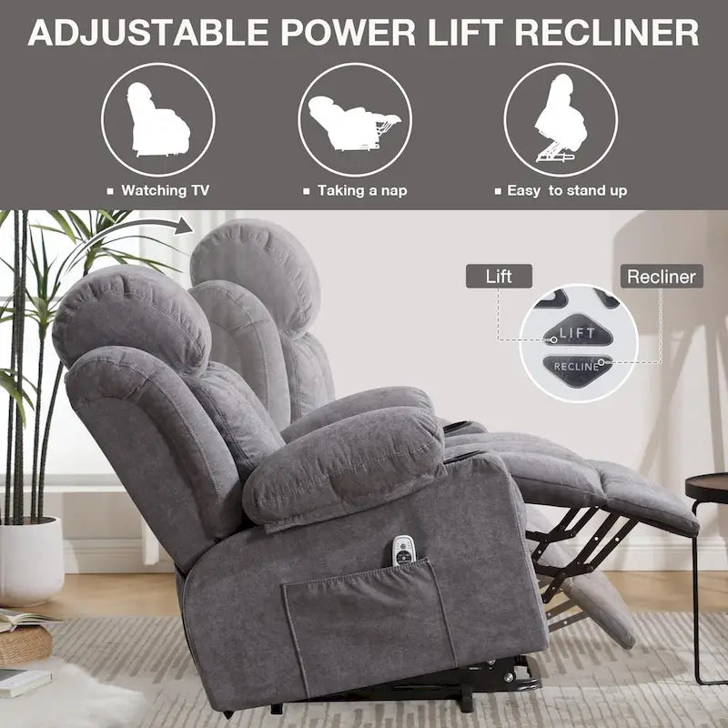 Fauteuils releveurs inclinables, Chaleur et massage, Port USB, Télécommande